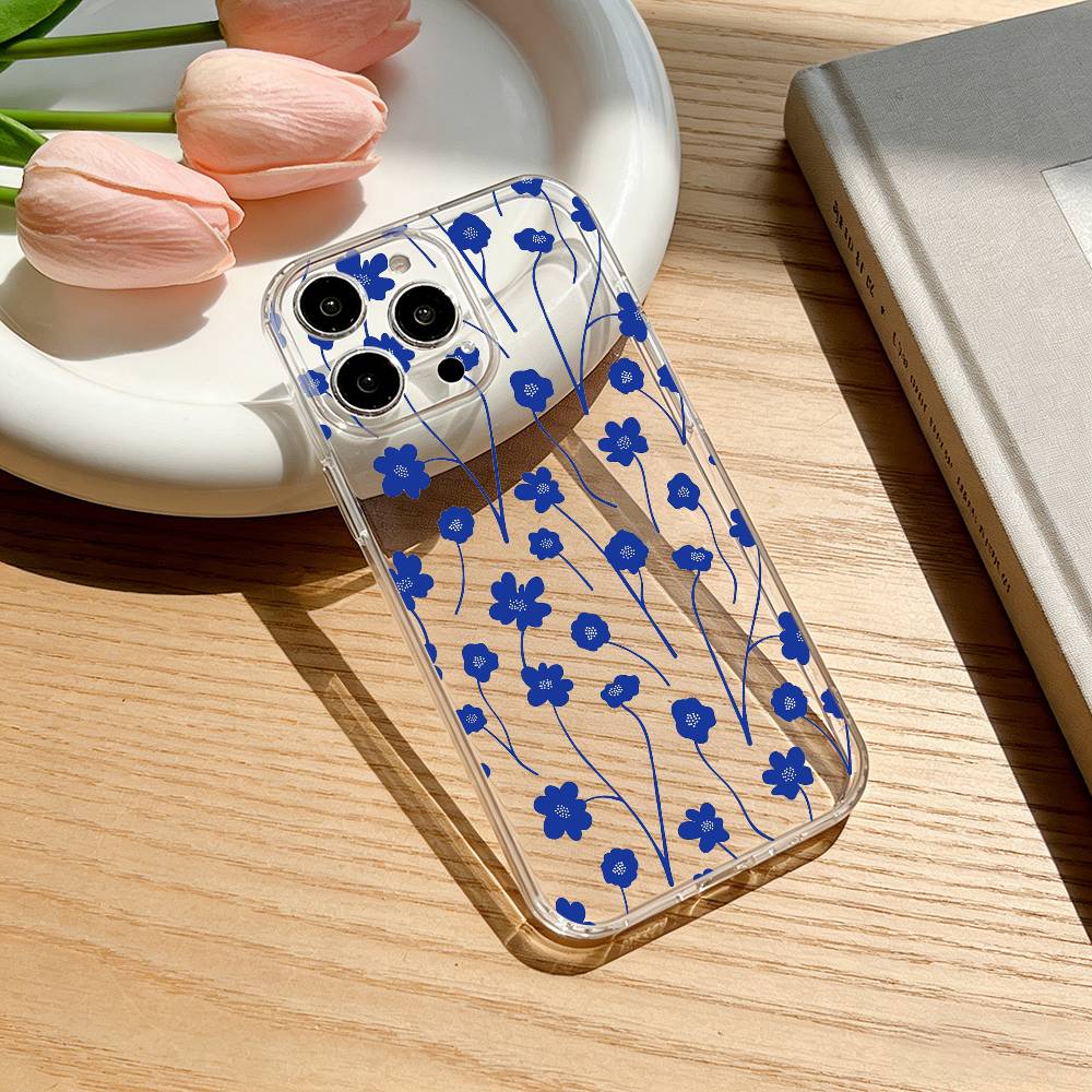 

Синий Минималистичный Принт Чехол Для Телефона Для iPhone 17 16 15 14 13 12 11 Mini Pro Max Plus Прозрачная Крышка iPhone15plus