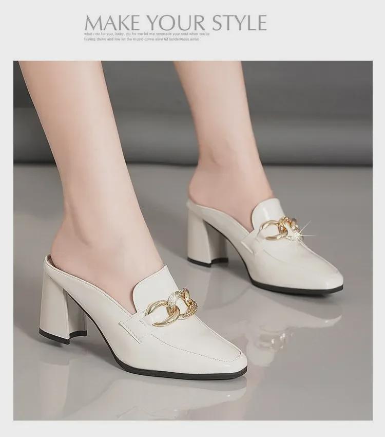 Women's Spring/Summer High-Heeled Closed-Toe Half-Slippers: European & American Style