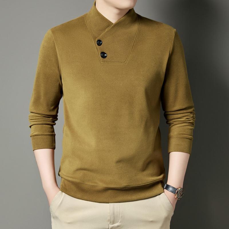 Men s Long Sleeve Knit Sweater Asymmetrical Button Stand Collar Casual Top M