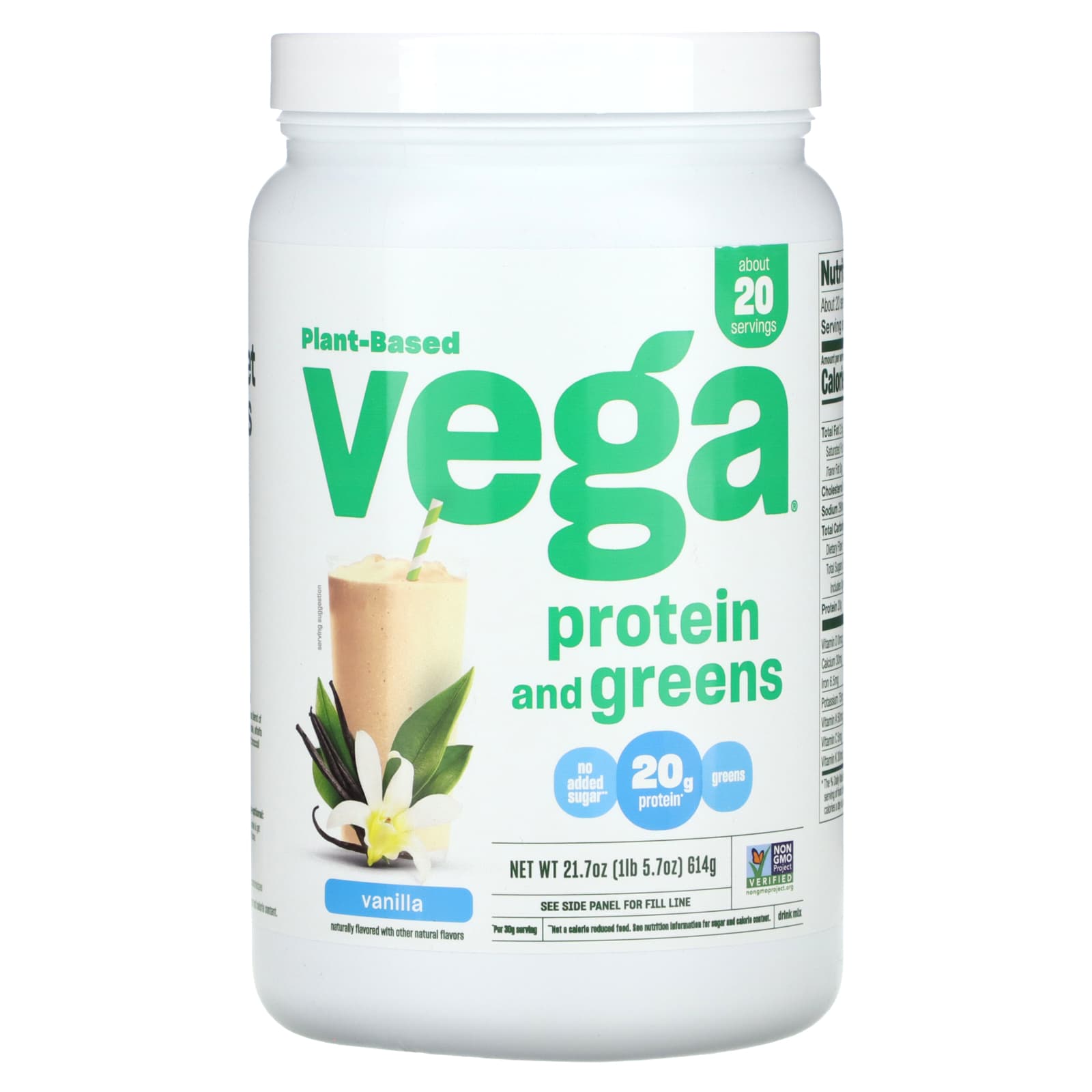 

Vega, Plant-Based, Protein and Greens, Vanilla, 1 lb 5.7 oz (614 g)