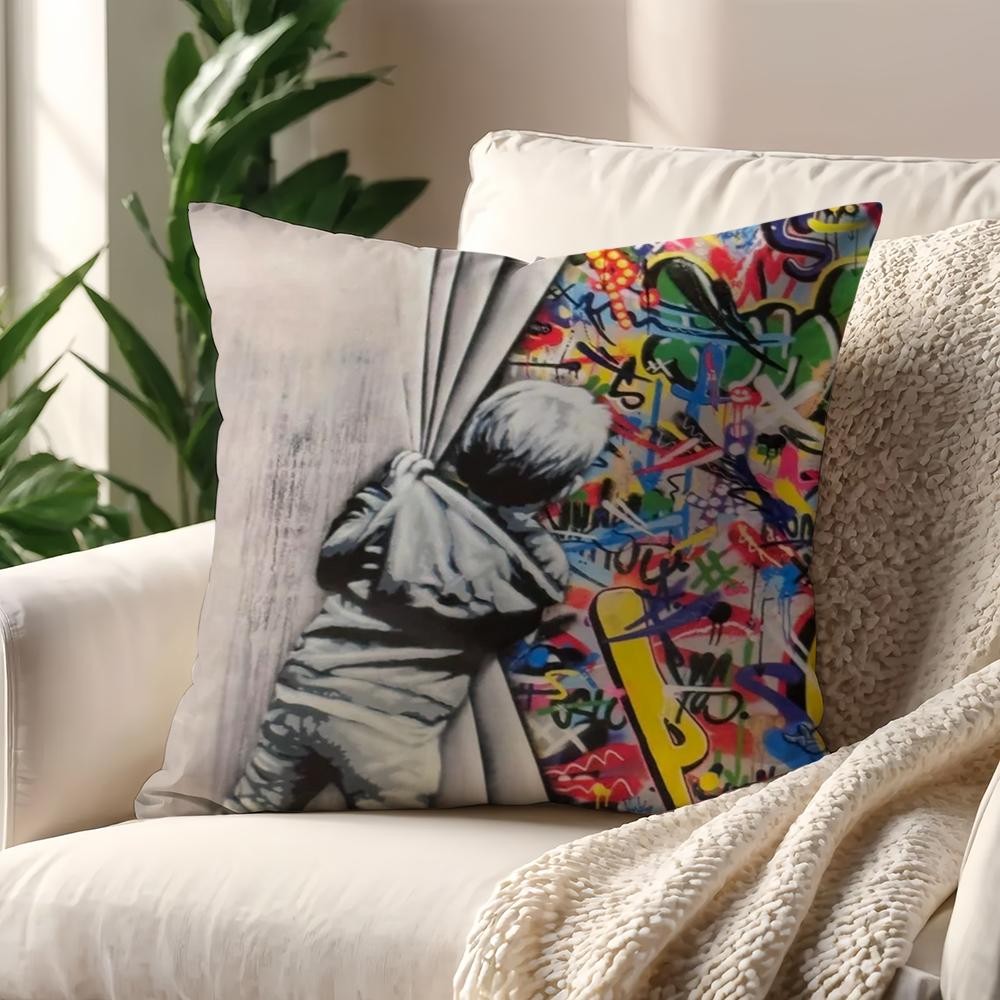Banksy Street Graffiti Art cushion cover For Pillow Printing Sofa Decoration Home Car Room Coffee Shop Office Nordic Simplicity