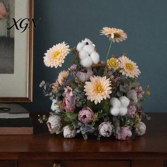 Lifelike Faux Floral Centerpieces Artificial Table Flower Arrangement, Mixed Lily Rose Silk Fake Bouquet, Elegant Vintage Style Decor for Dining