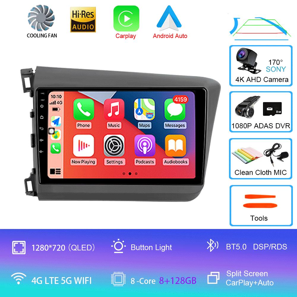 Car Radio Carplay Auto WIFI+4G For Honda Civic 2012 2013 2014 2015 Android 14 Multimedia Player Stereo GPS Head Unit No DVD 2Din