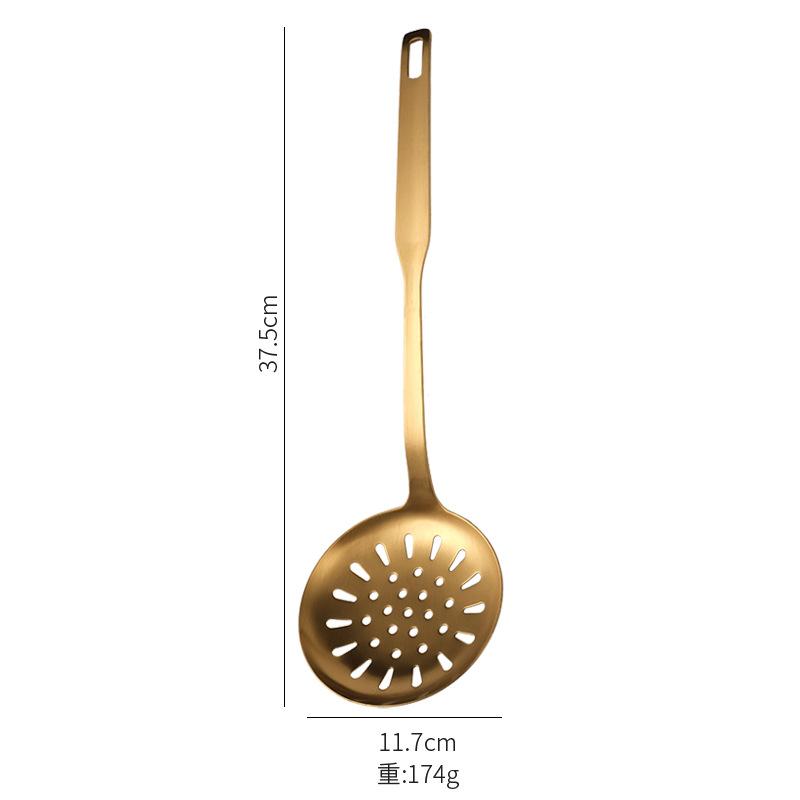 Kitchen Stainless Steel Golden Cooking Utensils Hanging  Korean Style with Pattern Kitchenware Dinner Soup Spoon Frying Spatula