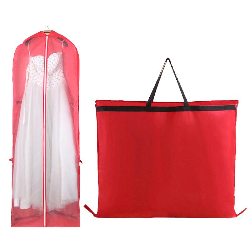 Capa Dobrável de TNT para Vestido de Noiva e de Noite à Prova de Pó com Bolsa de Mão de Uso Duplo