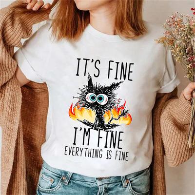 Fashion Trend Women T-shirt Its Fine I'm Fine Everything Is Fine Cats Graphic Female T Shirt Casual Harajuku Ladies Tshirts Tops