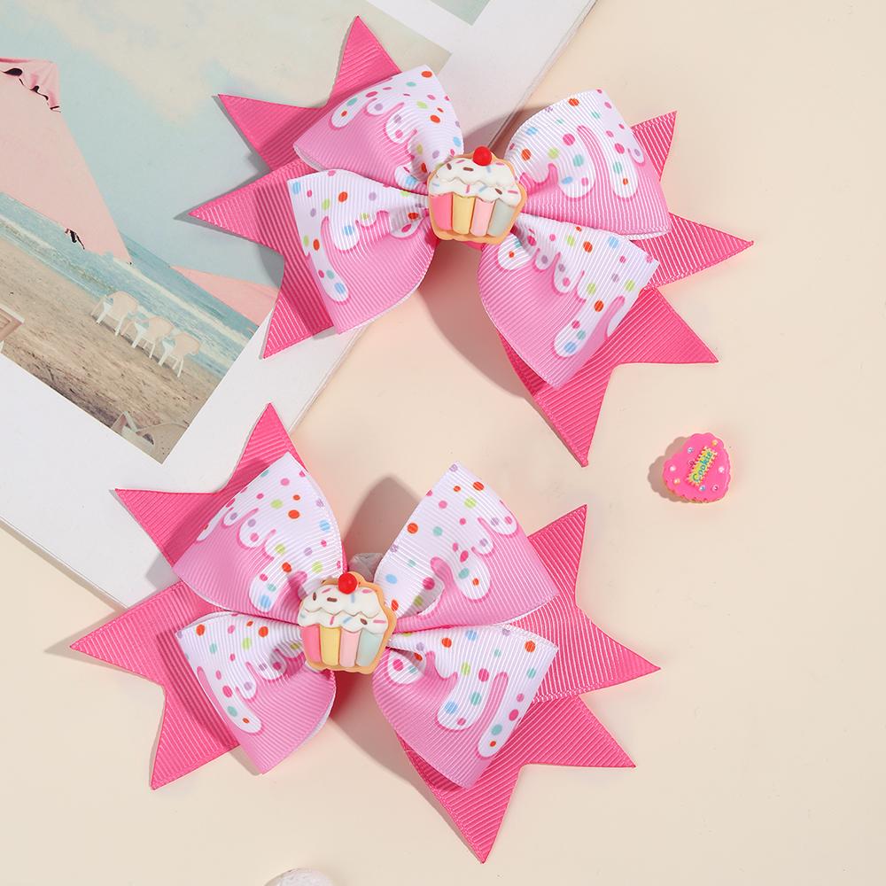 2 Stück Trendige Creme Schleifen Haarspangen Rosa Band Legierungsbasis Haarnadel Süß Kawaii Dessert Kopfschmuck Mädchen Kinder Haaraccessoires