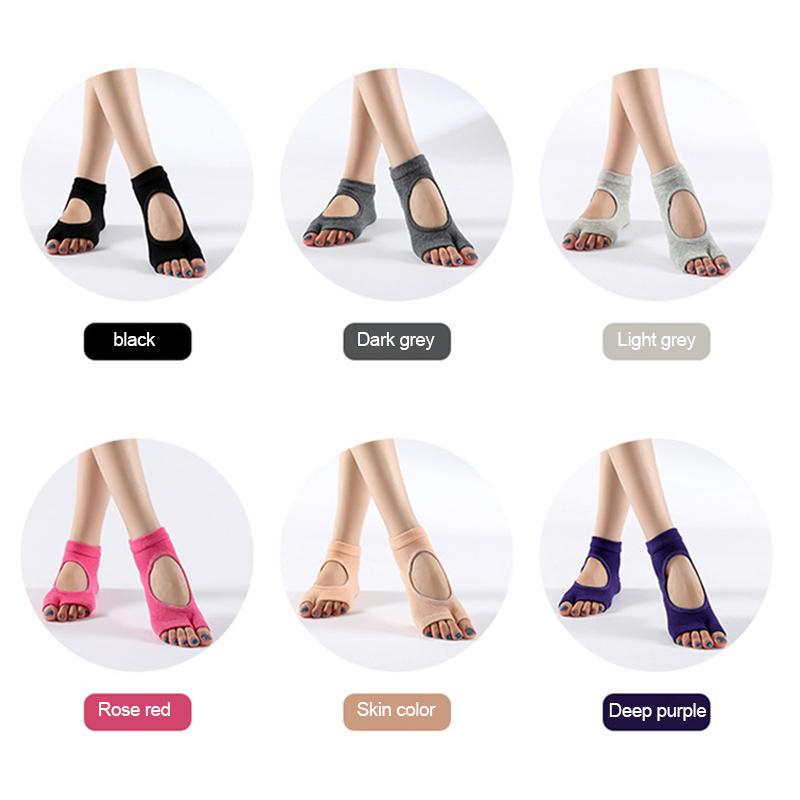 Meias femininas de dois dedos para ioga, balé, dança, meio dedo, chinelos, secagem rápida, respiráveis, antiderrapantes, silicone, meias esportivas de pilates