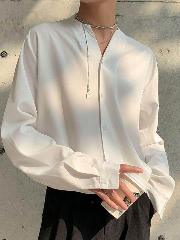 Men's Early Autumn Trendy Korean Ice Silk Long Sleeve Shirt