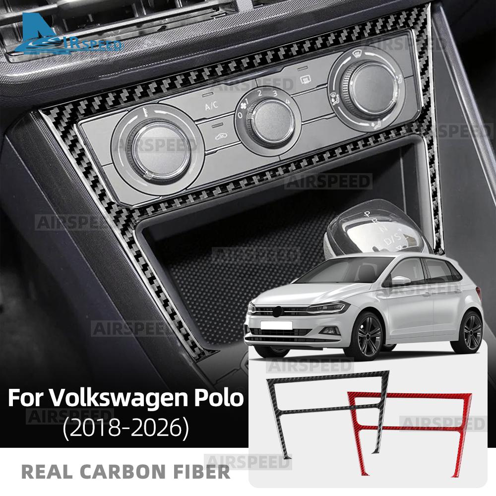 Pegatina de Marco para Panel de Control de Aire Acondicionado de Fibra de Carbono Suave Real para Volkswagen Polo 2018 2019 2020 2021-2026 Moldura Interior