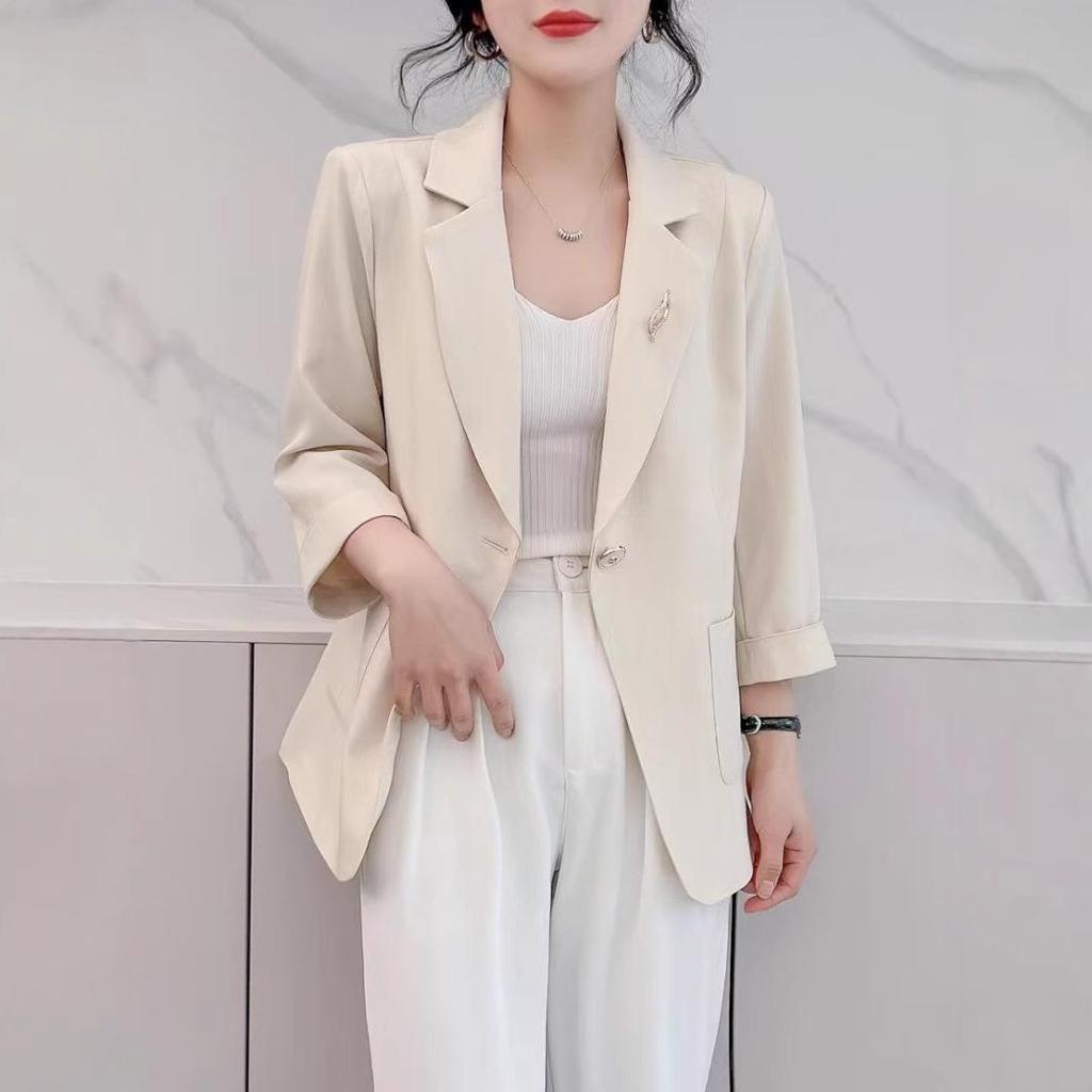 2025 Damen Pink Casual Blazer - Sommer Dünn, High-End, Kleine Größe, Siebenärmlig