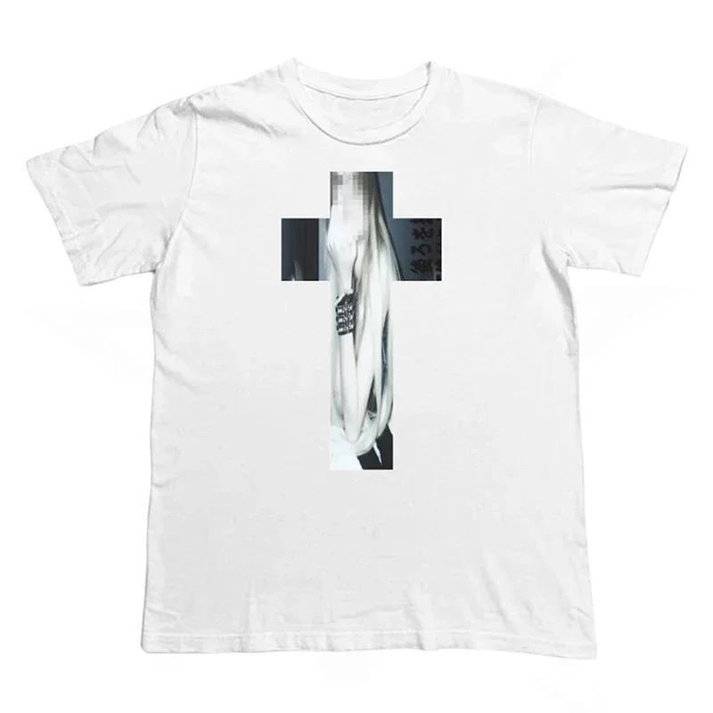 Letní Americké Retro Ins Cross Hip Hop Grafické Tričko Módní Streetové Oblečení Punk Goth Y2K Top s Polovičním Rukávem