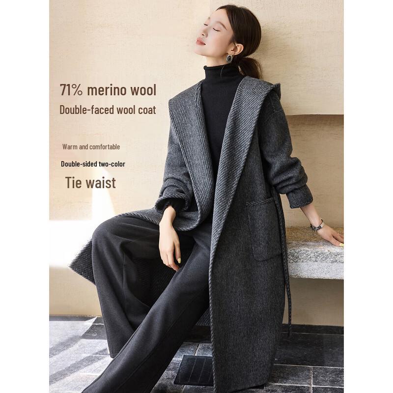 

Women s Reversible Hooded Wool Belted Coat L
