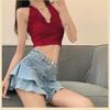 Sexy Tank Top Metal Heart Halter Crop Tops Women Summer Camis Backless Camisole Fashion Tube Female Casual Tee Sleeveless Vest