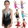 Meisjes Gymnastiek Kunstschaats Jurk: Mouwloos Kruisvoorzijde Mesh Patchwork Sprankelende Strass Kleurblok met Ingebouwd Slipje