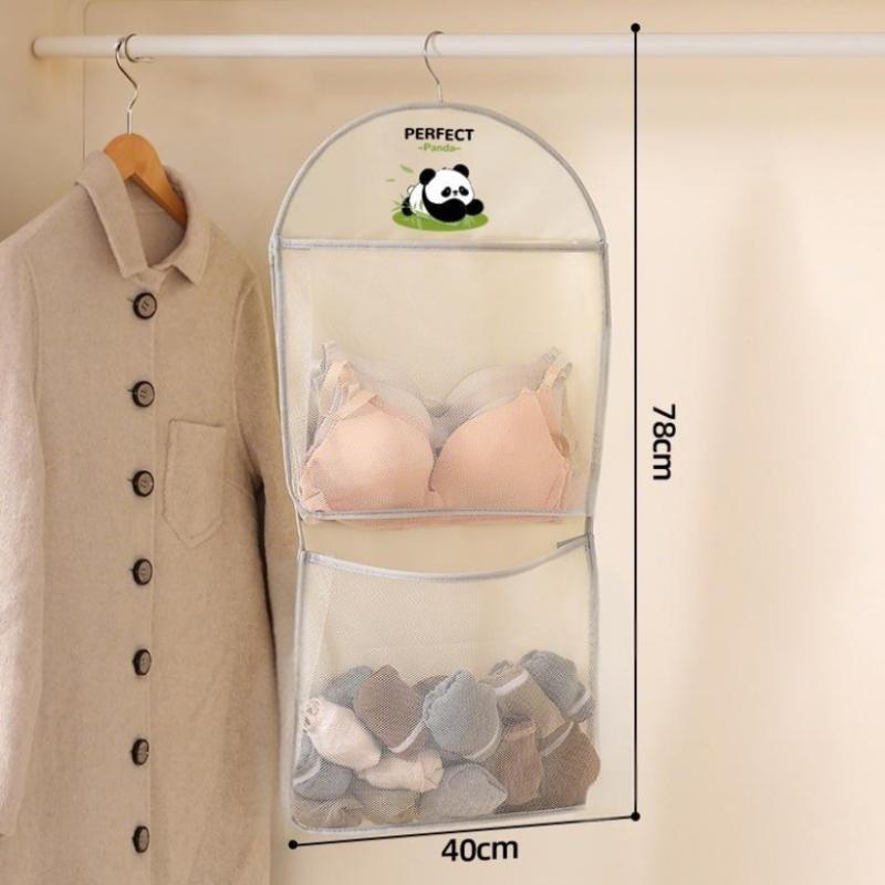 2/3-lagige Aufbewahrungstasche mit großem Fassungsvermögen, Netzbeutel zur Aufbewahrung von Unterwäsche und Socken, atmungsaktiver Schrankorganizer mit Kleiderbügel