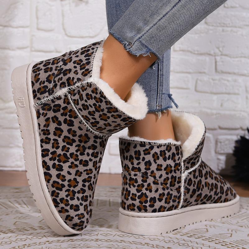 2025 Padded Flat Soft Sole Leopard Winter Padded Extra Thick Leopard Flat Snow Boots Female