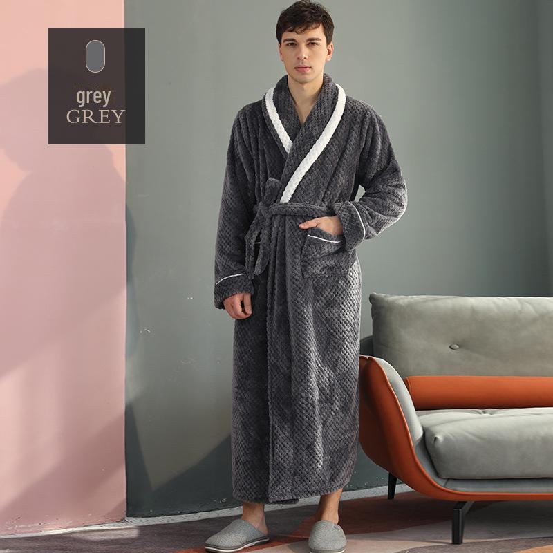 

Зима 2021 года, флисовая ночная рубашка унисекс: Уютный длинный фланелевый халат для пар Male; XXXL серый