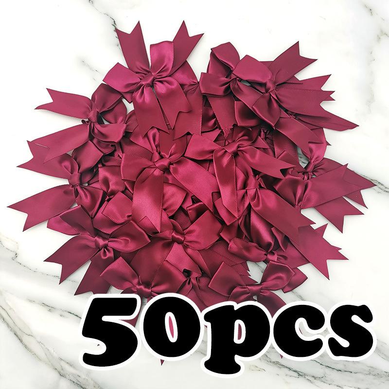 50pcs/bag 85*85mm Fresh Pink Ribbon Bows Small Size Satin Ribbon Bow Flower Craft Decoration Handwork DIY Party Decoration