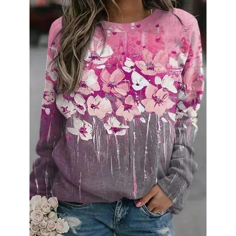 

Women s floral pattern 3D printed round neck long sleeved shirt XS