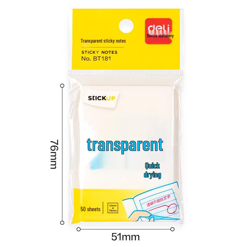 Deli BT181 Transparent Sticky Notes