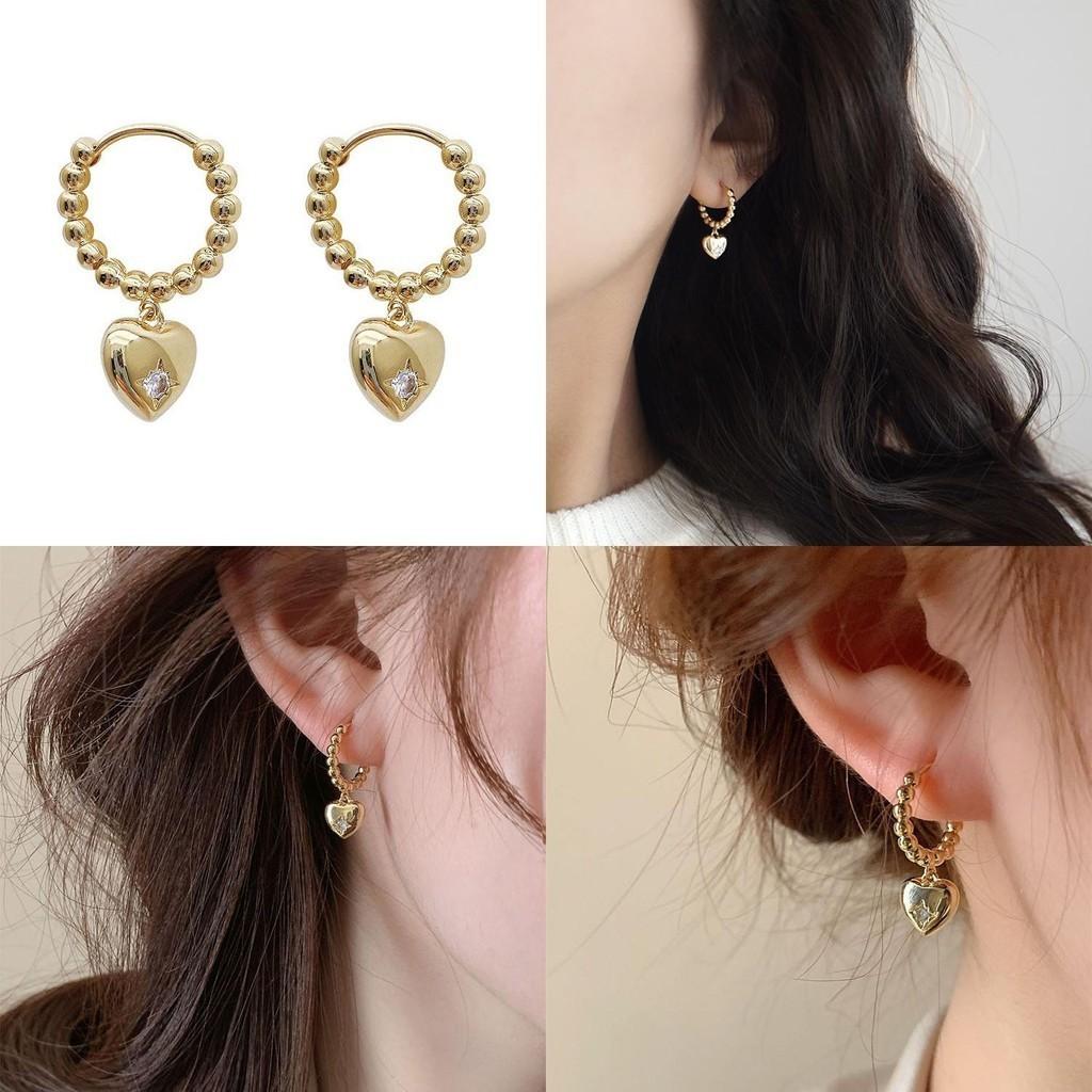 Stylish Gold Alloy Heart Hoop Earrings Modern Circular Design For Women