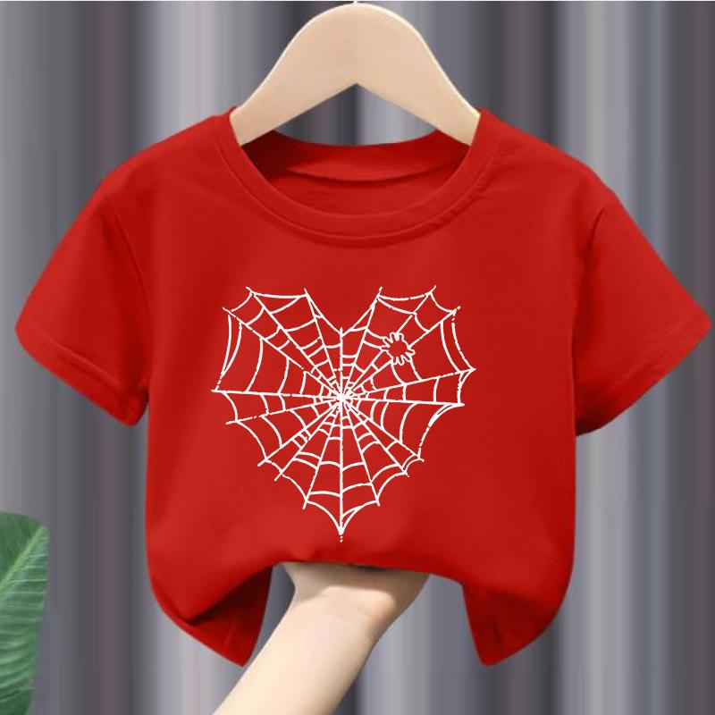 Spider Web Print Children's Short-Sleeved T-Shirt - New Style Children's Summer Clothing Half-Sleeved Boys' and Girls' T-Shirt