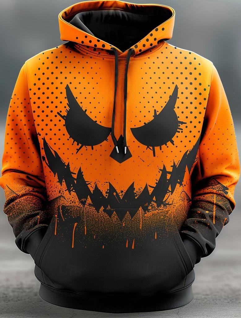 Halloween Herren Grafik Hoodie Kürbisdrucke Klassisch Lässig 3D Pullover Feiertagsmode Hoodies Dünner Stil Langarm Kapuze