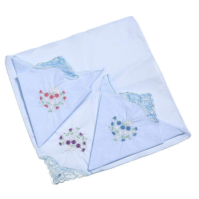 3Pcs 28x28cm Small Square 100% Cotton Thin Beautiful Handkerchiefs Women Portable Pocket Embroidered Lace Hankie Towel
