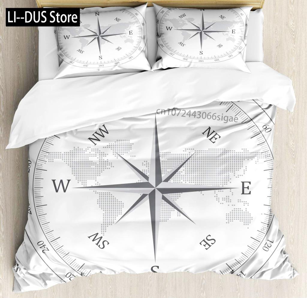 Compass Duvet Cover Set Marine Discovery Art Decorative 3 Pieces Bedding Set with 2 Pillow Shams Twin Full Queen King Size