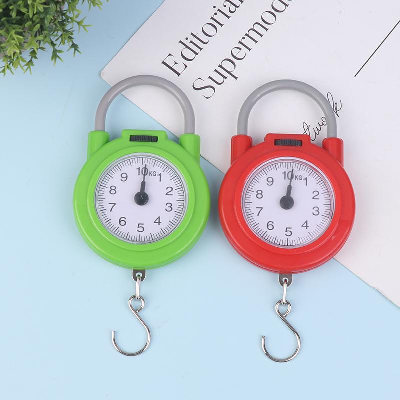1Pcs 10Kg Pocket Pointer Luggage Scale Spring Portable Suitcase Scale Handled Travel Bag Weighting Fish Hook Hanging Scale