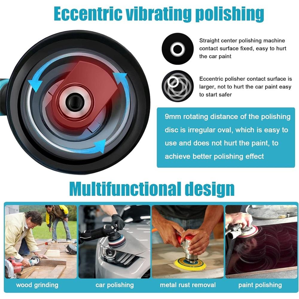 Cordless Eccentric Car Polisher with 8 Adjustable Speeds, Multi-Function Metal Waxing and Wood Grinding Rust Remover