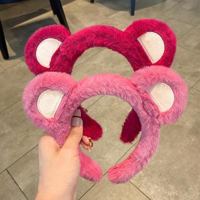 Women's Plush Bear Headband: Strawberry-Themed Hair Tie for Face Washing & Masks, Autumn/Winter