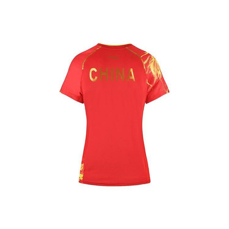 Li Ning Table Tennis Series Dragon Totem Letter Print Sports Quick-Dry Short Sleeve T-Shirt Women Tops Crimson AAYR358-1