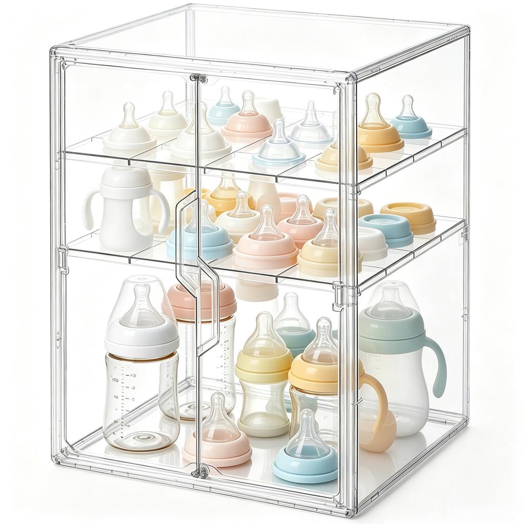 3 Tier Clear Acrylic Baby Bottle Organizer Multi Layer Storage Container for Baby Bottles Nipples Pump Parts