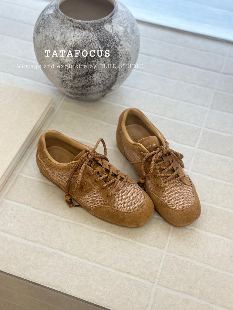 2025 autumn new retro anti-velvet cowhide splicing cotton and linen small German training versatile comfortable casual fashion women's shoes