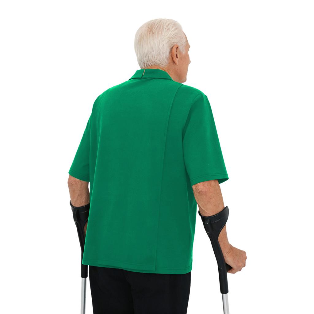 Mens Alzheimer Care T-Shirt Open Back Overlap Short Sleeve Lapel Zipper Neck Adaptive Top