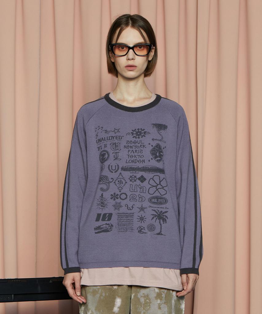 UNALLOYED Line Graphic Knit / Purple
