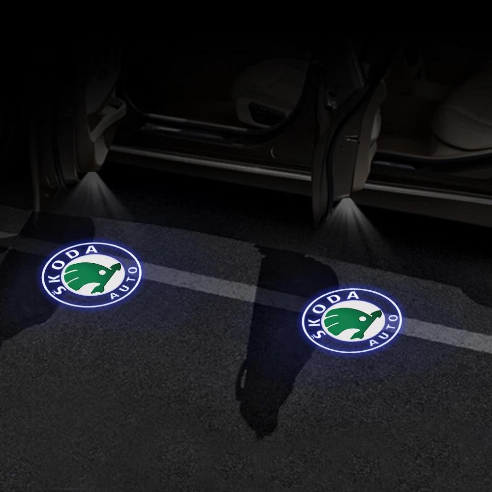 

Car Sticker 2025 Hot 2pcs For Skoda Superb 2009 2013 2014 Car Emblem Door Lights Laser Projectors Welcome Lamps Decoration Auto For SKODA