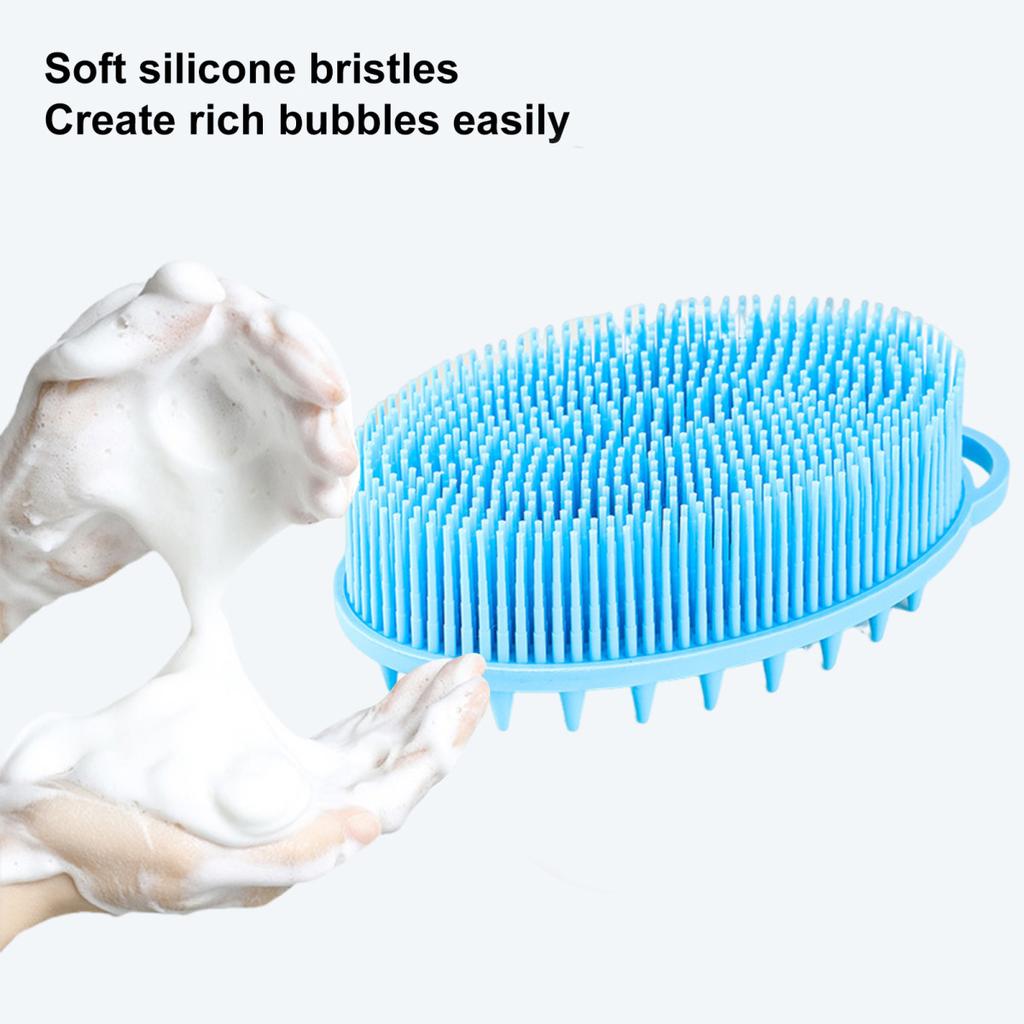 Yousheng Bath Brush 2 In 1 Design Massage Cleansing Brush for Body And Head Silicone Body Exfoliating Scrubber with Anti-Slip Handle