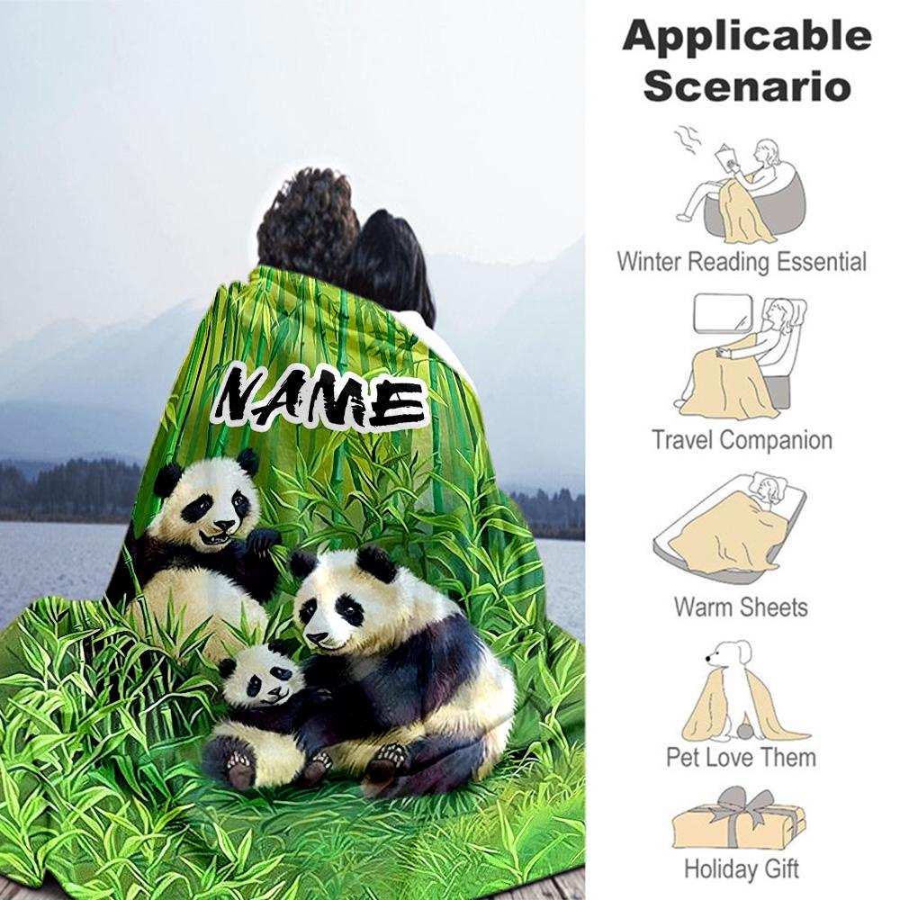 Panda Family Personalized Text Blanket Throw Customizable Blanket Soft Warm Cozy for Livingroom Nap Living Room Picnics All-Season Use