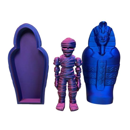 3D Printed Pharaoh Mummy Figurine Movable Joints Mummy Statue Articulated Sculpture Model Toy Home Office Desktop Decoration Ornament