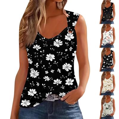 Kadın Tank Top V Yaka Temel Baskılı Rahat Dökümlü Kolsuz Derin Yan Kesim Kadınlar İçin Üstler