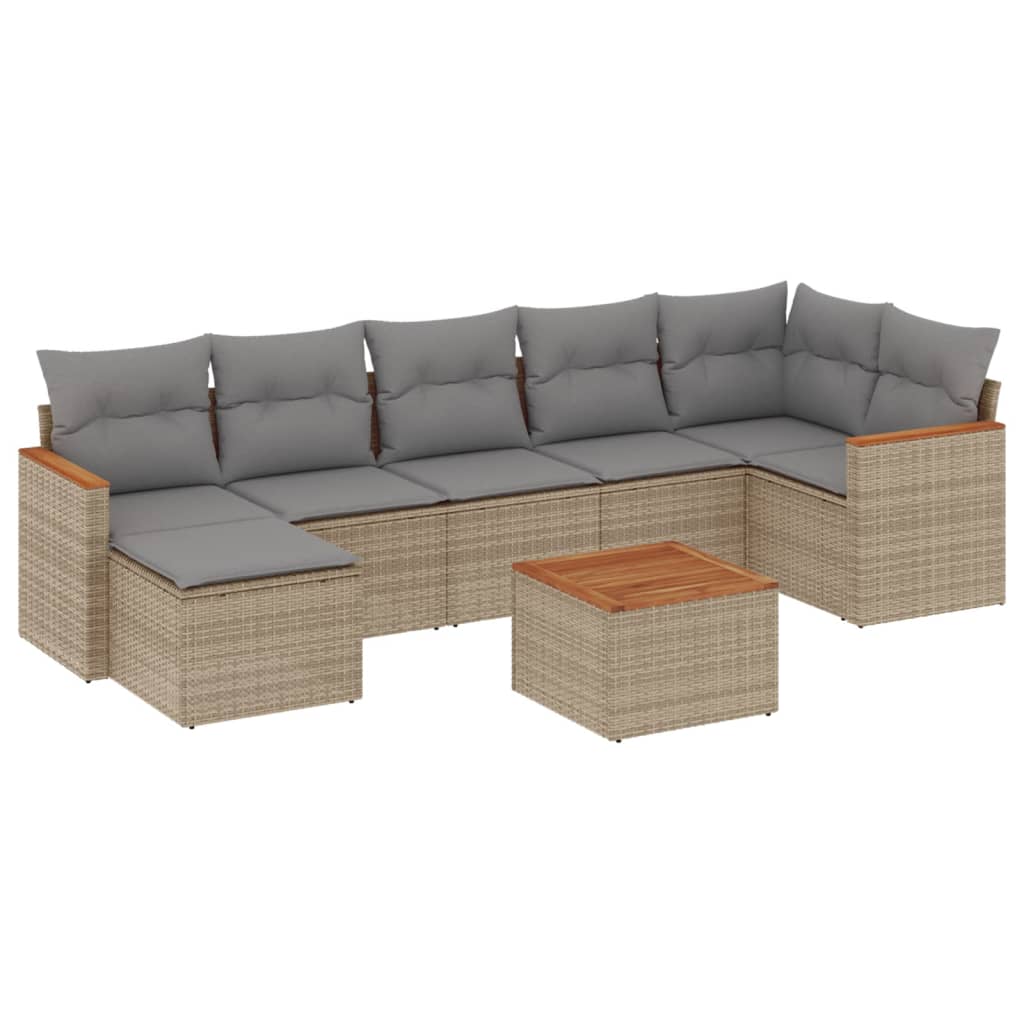 8 piece beige garden sofa set with cushions poly rattan