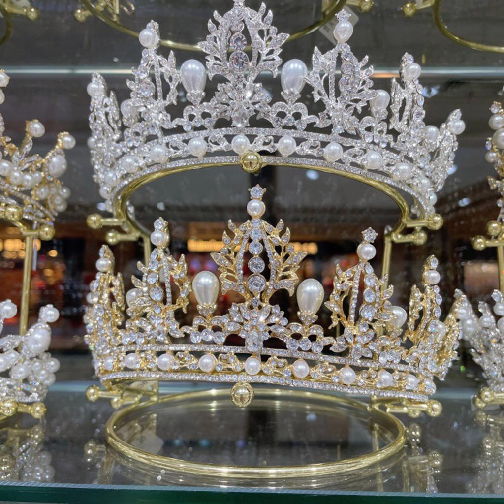 Gold Metal Princess Crown Stand Holder Crystal Headbands Storage Organizer