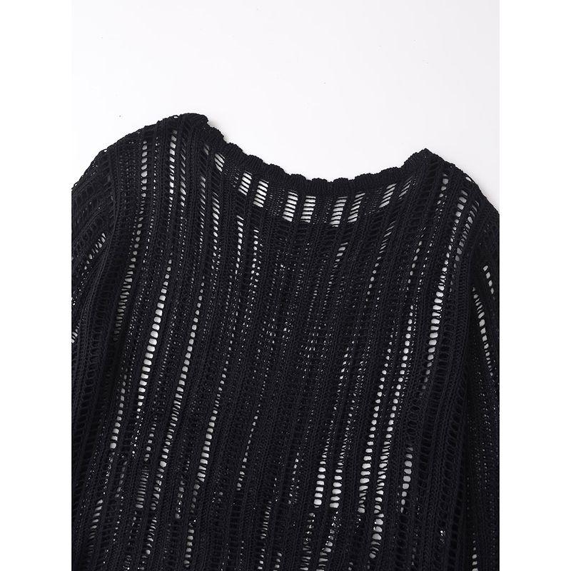 Kaslead New Arrival Women's Fashion Style Cut Out Beaded Mesh Plain Weaving Knitting Tops 4813808