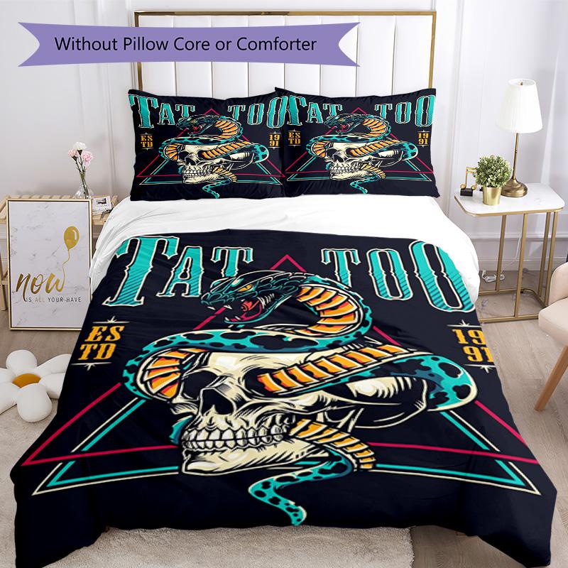 Tattoo Style Bedding Set Breathable Duvet Cover with Pillowcases Decorative Bed Linen for Bedroom Home Decoration Birthday Gift
