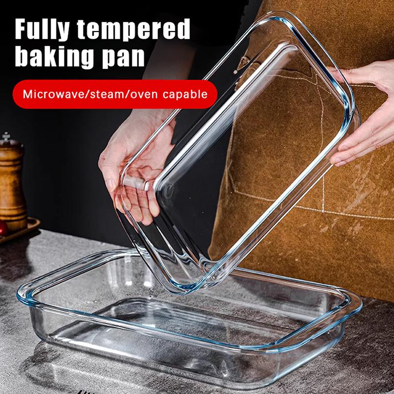 [Buy 1 Take 1]Rectangular Tempered Glass Bakeware Pan 1.6L/3L With Handle Glass Container Food Storage