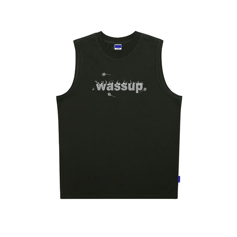 

Wassup Heods Sleeveless Vest Men s Summer National Trend Brand American Style Pure Cotton Fitness Sports Vest Clothing Black 3XL