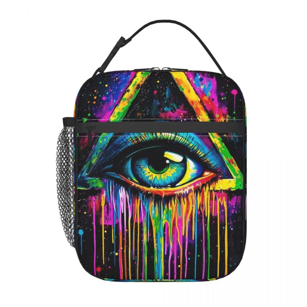 Triangular Eyes Graffiti Pattern Insulated Lunch Bag for Women Kids Leakproof Food Boxes Thermal Lunch Box Tote